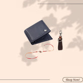 LONDON ALLEY Rakhi Gift Hamper for Brother - Classic brown Men's Leather Wallet, Keyring and Rakhi Combo Gift Set for Brother/Mens.